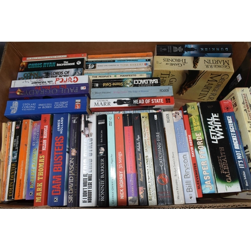 478 - FIVE BOXES OF BOOKS containing approximately 160 miscellaneous titles in hardback and paperback form... 