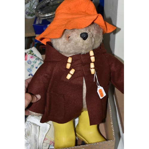 489 - A SMALL GROUP OF SUNDRY ITEMS TO INCLUDE A GABRIELLE DESIGNS PADDINGTON BEAR, brown duffel coat, ora... 