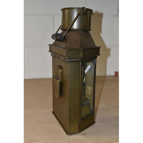 514 - AN EARLY 20TH CENTURY BRASS SHIP'S CABIN LANTERN  BY ELI. GRIFFITHS & SONS BIRMINGHAM 1912, stamped ... 