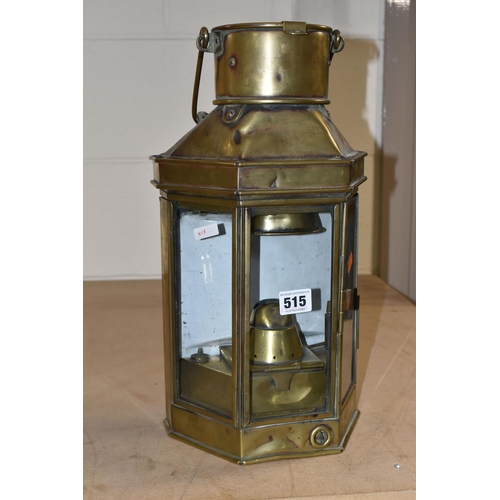 515 - AN EARLY 20TH CENTURY BRASS BULKHEAD LAMP BY ELI. GRIFFITHS & SONS BIRMINGHAM 1912, stamped E.G. & S... 