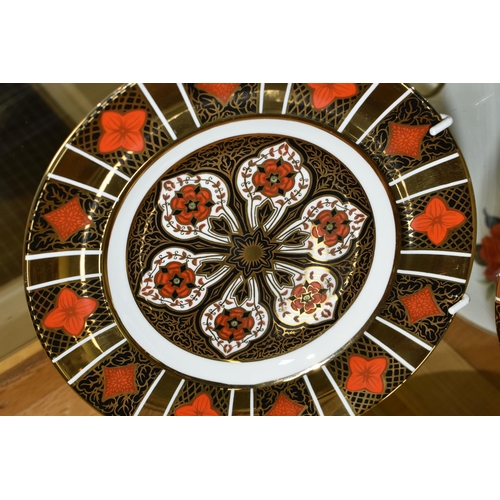 536 - THREE IMARI STYLE TEA PLATES, comprising an Abbeydale Chrysanthemum plate, and two Burtondale plates... 