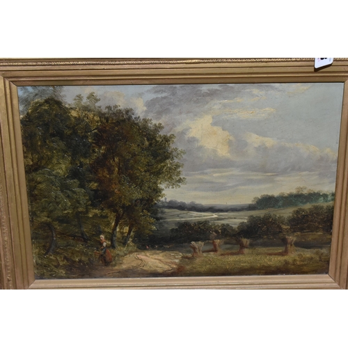 538 - THREE LATE 19TH CENTURY UNSIGNED OIL PAINTINGS, comprising a post-harvest landscape scene, oil on bo... 