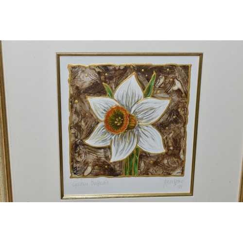 542 - KELLY JANE (BRITISH, CONTEMPORARY) 'GOLDEN DAFFODIL', an embellished colour print, signed, titled an... 