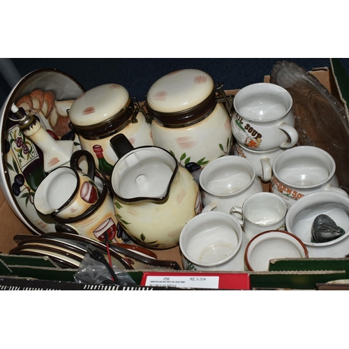 554 - THREE BOXES AND LOOSE SUNDRY ITEMS ETC, to include Royal Commemorative mugs, boxed car sun blinds, B... 