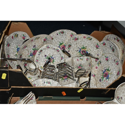 573 - THREE BOXES OF MIDWINTER BREAKFAST AND TABLEWARE, to include 'Floral Chintz' pattern one, two and th... 