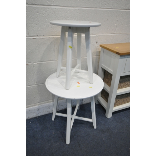 1296 - A PAINTED AND OAK SIDE TABLE, with a single drawer, and two baskets, width 55cm x depth 32cm x heigh... 