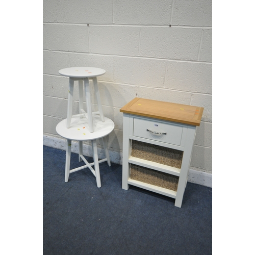 1296 - A PAINTED AND OAK SIDE TABLE, with a single drawer, and two baskets, width 55cm x depth 32cm x heigh... 