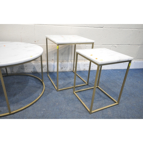 1295 - A MABLE TOP CIRCULAR COFFEE TABLE, diameter 72cm x height 42cm, a matching pair of circular graduate... 