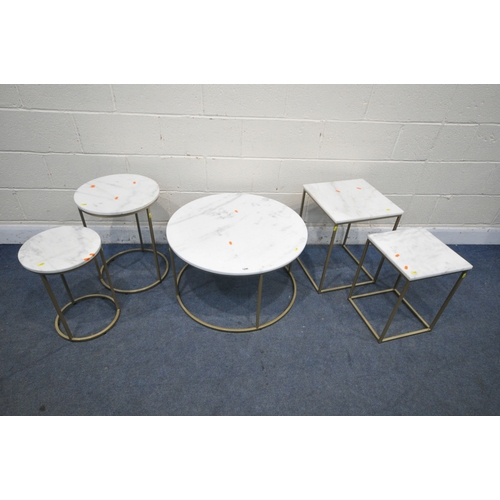 1295 - A MABLE TOP CIRCULAR COFFEE TABLE, diameter 72cm x height 42cm, a matching pair of circular graduate... 