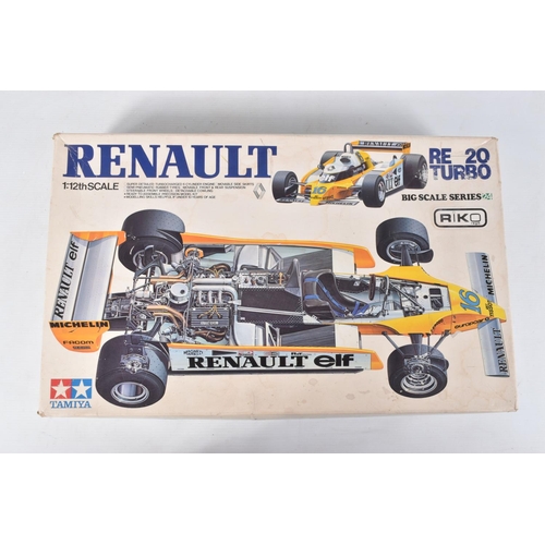 TWO BOXED UNBUILT TAMIYA MODEL RACECARS, to include a Renault RE 20 Turbo 1: 12 scale, kit no. BS1226