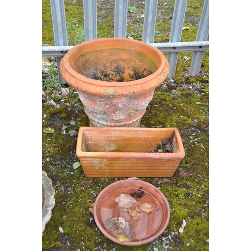 1007 - A TERRACOTTA TAPERED PLANTER, diameter 48cm x height 38cm, a rectangular planter, etc (3)