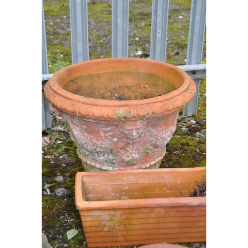 1007 - A TERRACOTTA TAPERED PLANTER, diameter 48cm x height 38cm, a rectangular planter, etc (3)