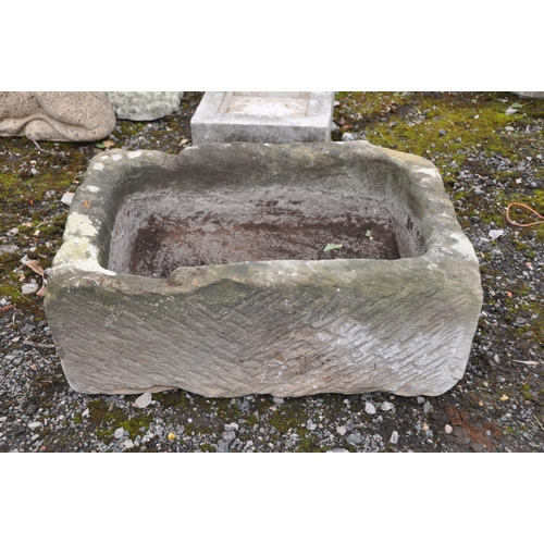 1008 - A RECTANGULAR SANDSTONE TROUGH, length 69cn x 46cm x height 30cm (condition report: one corner with ... 