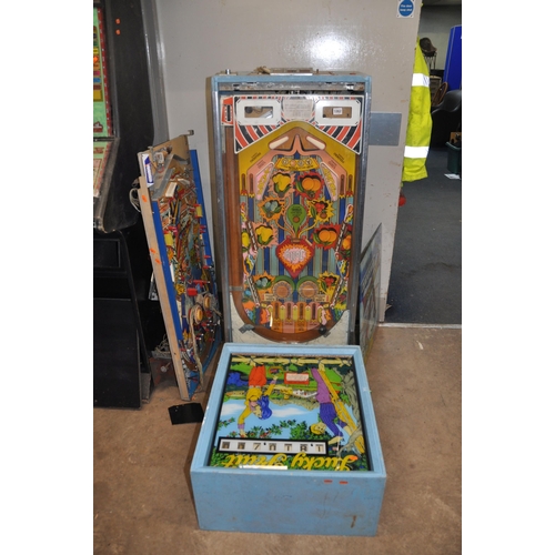 1062 - A VINTAGE ZACCARIA PINBALL MACHINE with 'Lucky Fruit' graphics and mechanism fitted, a 'Ski Jump' me... 