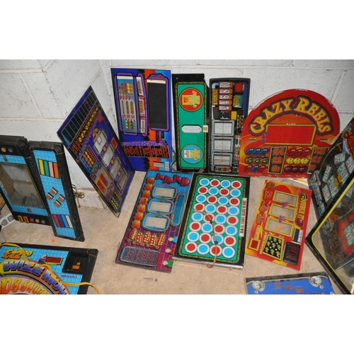 1069 - A SELECTION OF VINTAGE AND MORE RECENT FRUIT MACHINE GRAPHICS including glass and plastic panels and... 