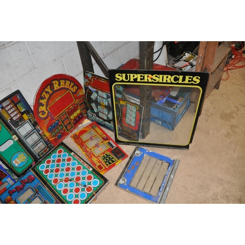 1069 - A SELECTION OF VINTAGE AND MORE RECENT FRUIT MACHINE GRAPHICS including glass and plastic panels and... 