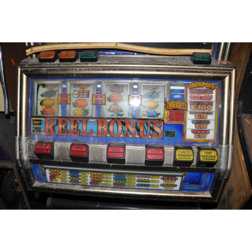 1071 - A JPM SLOT MACHINE with 'Reel Bonus' graphics, width 65cm x height 172cm (untested and maybe incompl... 