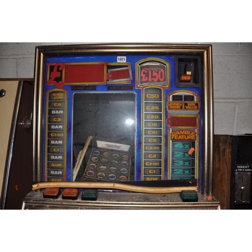 1071 - A JPM SLOT MACHINE with 'Reel Bonus' graphics, width 65cm x height 172cm (untested and maybe incompl... 