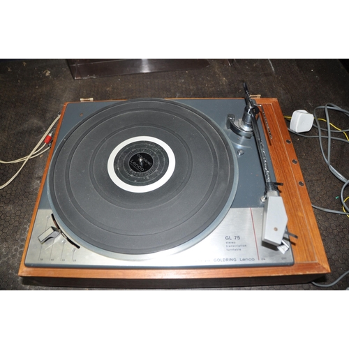 1082 - A GOLDRING LENCO GL75 TRANSCRIPTION TURNTABLE in a teak case with a broken smoked plexiglass cover (... 