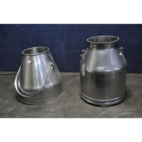 1085 - TWO STAINLESS STEEL MILK CHURN one marker Made in Sweden diameter at base 33cm x height 35cm (no lid... 