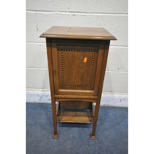 1210 - AN ARTS AND CRAFTS OAK SINGLE DOOR SMOKERS CABINET, width 36cm x depth 31cm x height 78cm (condition... 