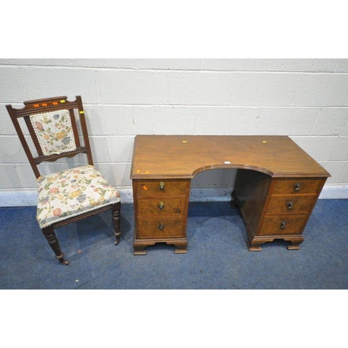 1211 - A WALNUT KNEE HOLE DESK, with six drawers, on bracket feet, width 114cm x depth 53cm x height 65cm, ... 