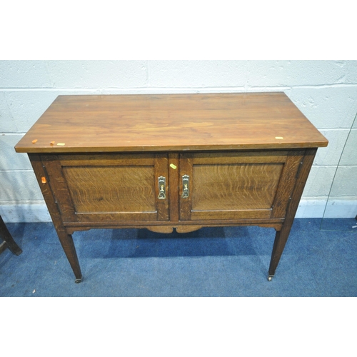 1212 - AN EARLY 20TH CENTURY OAK STUDENT BUREAU, width 76cm x depth 25cm, height 153cm, and a two door wash... 