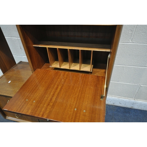 1215 - A MID CENTURY TEAK G PLAN EGOMME ROOM DIVIDER, with four shelves, two fall front cupboard doors and ... 