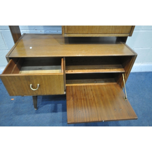 1215 - A MID CENTURY TEAK G PLAN EGOMME ROOM DIVIDER, with four shelves, two fall front cupboard doors and ... 