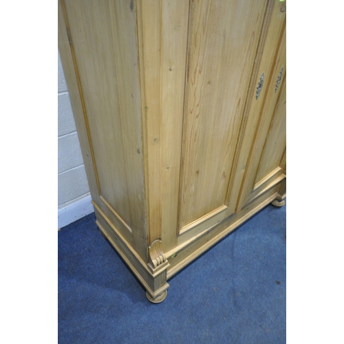 1249 - A FRENCH STYLE PINE PANELLED TWO DOOR WARDROBE, width 131cm x depth 65cm x height 189cm (condition r... 