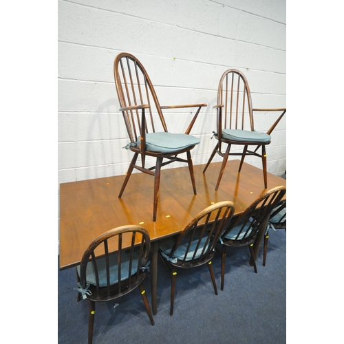 1258 - A MID CENTURY TEAK EXTENDING DINING TABLE, with a single fold out leaf, extended length 198cm x 152c... 