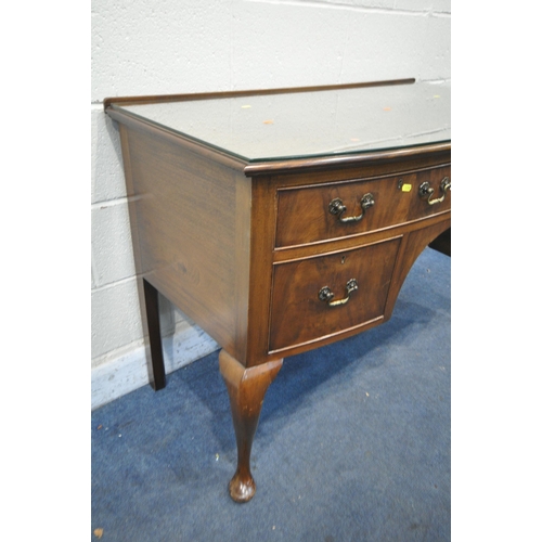 1259 - A VICTORIAN STYLE MAHOGANY BOWFRONT SIDE TABLE, with four drawers, on cabriole legs, loose glass top... 