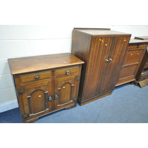 1268 - A GEORGIAN OAK BUREAU, width 91cm x depth 47cm x height 108cm, an oak panelled corner cupboard, a te... 