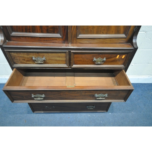 1269 - AN EDWARDIAN MAHOGANY COMPACTUM WARDROBE SECTION, enclosing four linen slides, over five drawers, wi... 