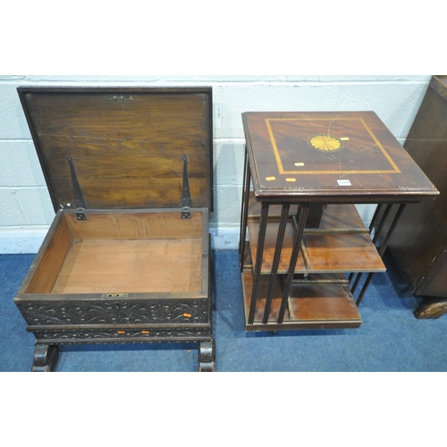 1279 - A 20TH CENTURY OAK SIDEBOARD, with two drawers and two cupboard doors, on shaped legs, length 122cm ... 