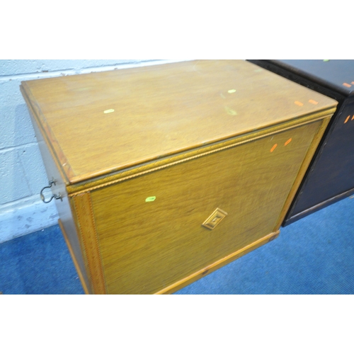 1280 - TWO OAK BLANKET CHESTS, with hinged lid and twin handles, largest width 79cm x depth 47cm x height 6... 