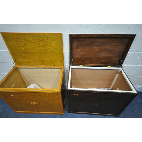 1280 - TWO OAK BLANKET CHESTS, with hinged lid and twin handles, largest width 79cm x depth 47cm x height 6... 