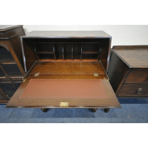 1286 - THREE 20TH CENTURY OAK PEICES OF FURNITURE, to include a chest of two drawers, width 92cm x depth 42... 