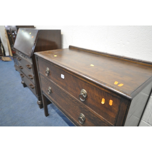 1286 - THREE 20TH CENTURY OAK PEICES OF FURNITURE, to include a chest of two drawers, width 92cm x depth 42... 