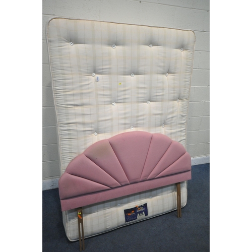 1317 - A SILENT NIGHT MIRACOIL ORTHO SUPREME 4FT6 DIVAN BED AND MATTRESS, along with a pink headboard (cond... 