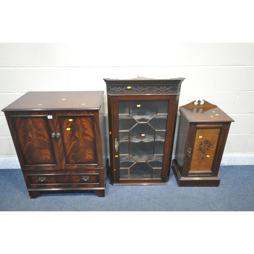 1327 - A FLAME MAHOGANY MEDIA CABINET, with two doors over a fall front door, width 71cm x depth 45cm x hei... 