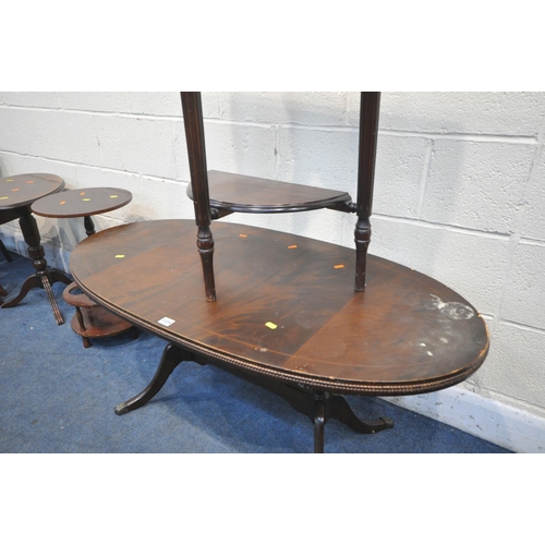 1329 - A SELECTION OF MAHOGANY OCCASIONAL FURNITURE, to include an oval coffee table, length 120cm x depth ... 