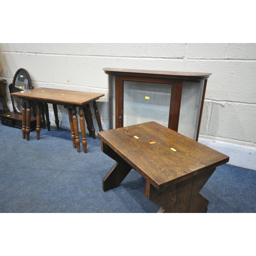 1330 - A SELECTION OF OCCASIONAL FURNITURE, to include an oak nest of three tables, a mahogany hanging glaz... 