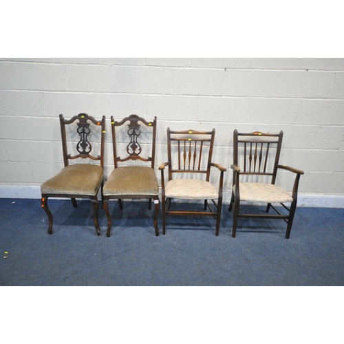 1331 - A PAIR OF 20TH CENTURY MAHOGANY CHAIRS, with shaped back rest, on cabriole front legs, along with an... 