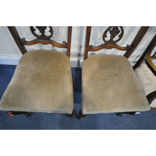 1331 - A PAIR OF 20TH CENTURY MAHOGANY CHAIRS, with shaped back rest, on cabriole front legs, along with an... 