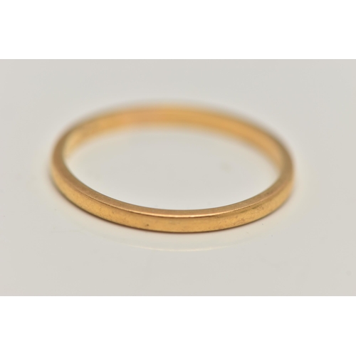 48 - A 22CT GOLD BAND RING, plain polished band, approximate width 2mm, hallmarked 22ct Birmingham, ring ... 