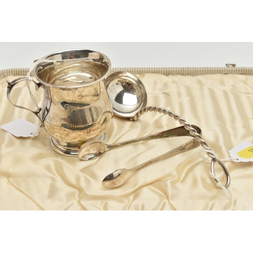 102 - TWO PIECES OF 20TH CENTURY SILVER, A WHITE METAL LADLE AND A CASED SET OF SIX IVORINE HANDLED STAINL... 