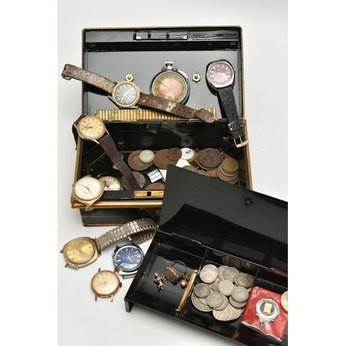 103 - A SMALL TIN OF ASSORTED ITEMS, to include a gents 'Starlon' watch head, requires attention, other na... 