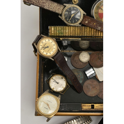 103 - A SMALL TIN OF ASSORTED ITEMS, to include a gents 'Starlon' watch head, requires attention, other na... 