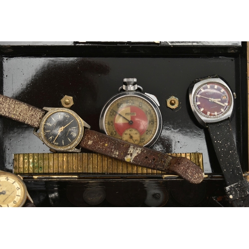 103 - A SMALL TIN OF ASSORTED ITEMS, to include a gents 'Starlon' watch head, requires attention, other na... 